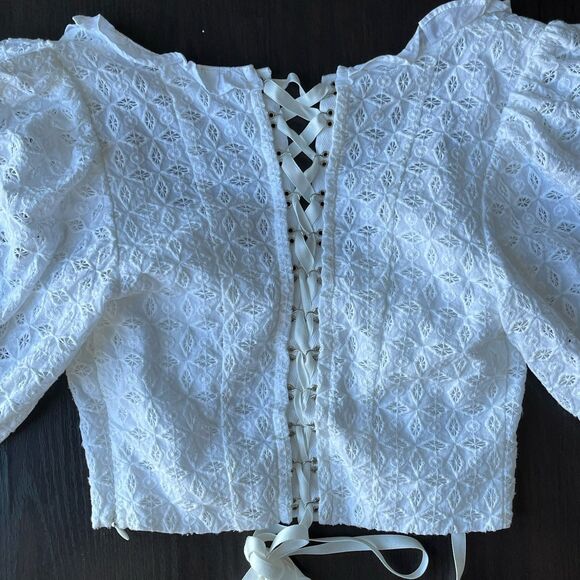 For Love and Lemons Corset Top Sand Dollar Lace Up Eyelet Blouse Underwire Boho - Picture 12 of 16